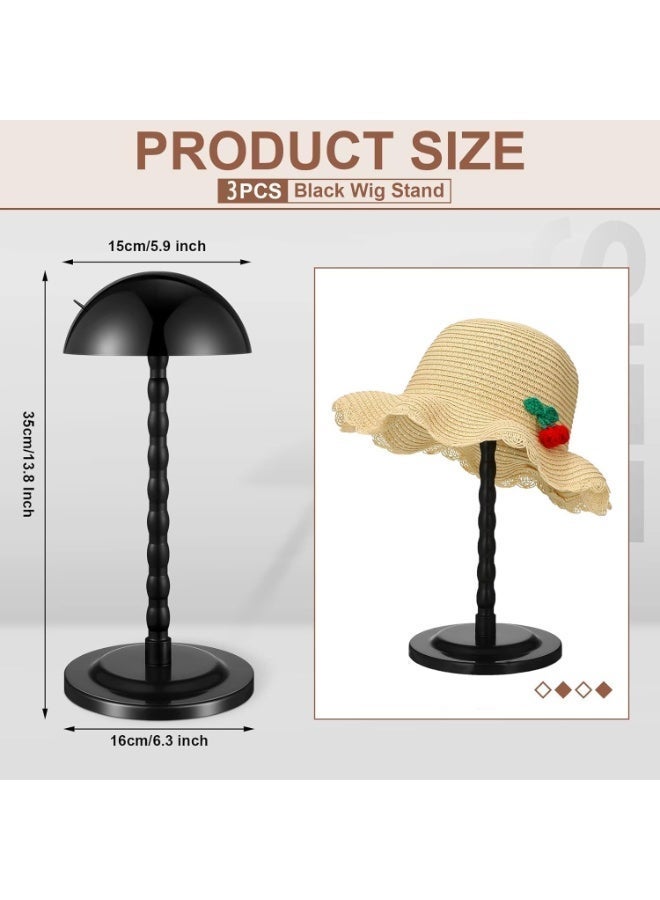 ChicAbode 3 Pieces Wig Holder, Head Stand For Styling, 13.8 Inch Wigs Portable Hat Display Travel Holder Multiple Practice Diy Non Slip Stable (Black) - Image 2